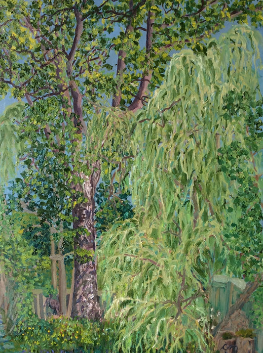 18 X 24-celia-muncaster-landscape-oil-painting-black-walnut-old-willow-wildflower-meadow